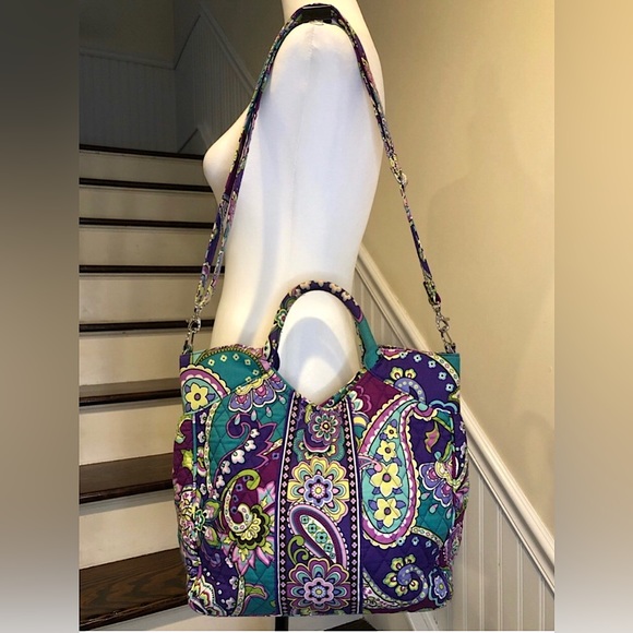 VERA BRADLEY Purple Turquoise Quilted Paisley Shoulder Bag Crossbody Adj. Strap - Picture 2 of 16